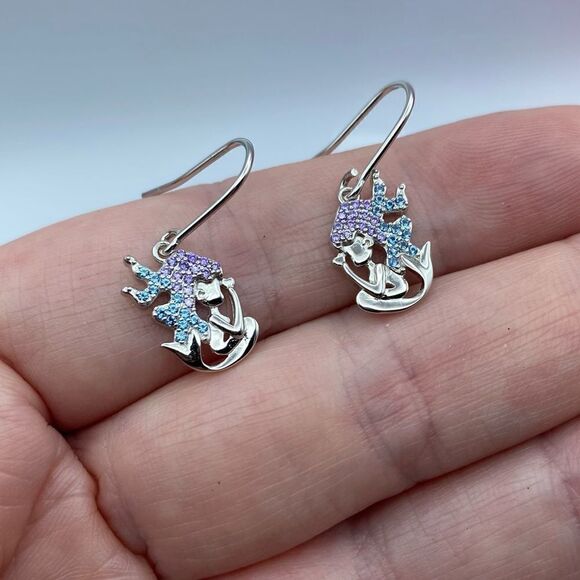 Sterling Silver Crystal Mermaid Earrings - Picture 5 of 7